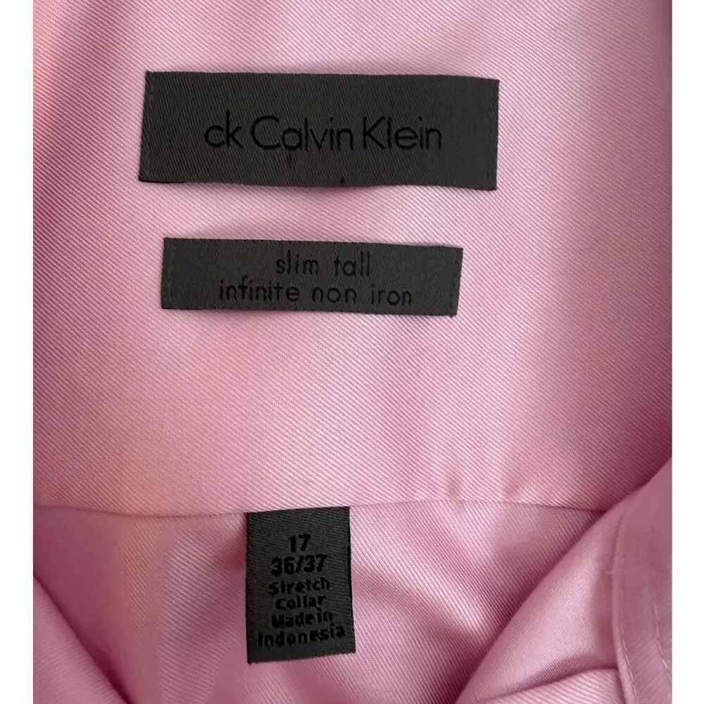 CK Calvin Klein Infinite Non Iron Dress Shirt Pink Slim Tall 17 36 37 Stretch